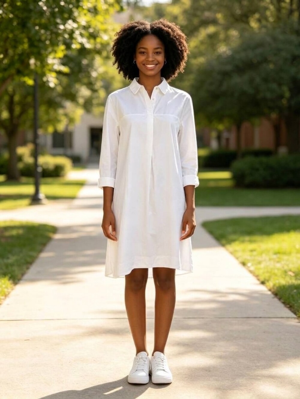100% Cotton, Classic White Long-Sleeve Popover Shirt Dress 🐝B2G1 Free🐝